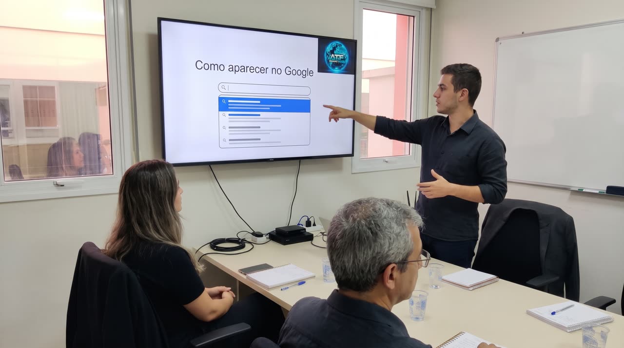 Como aparecer no Google: apresentação com a barra de pesquisa e a lista de resultados em uma reunião